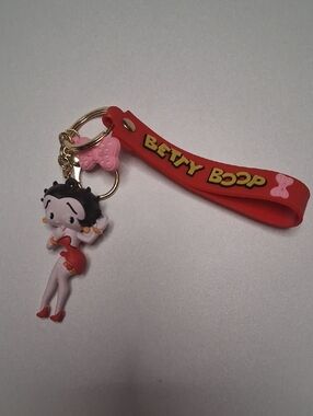 Betty Boop Red Silicone Strap Keychain with Pink Bow Charm